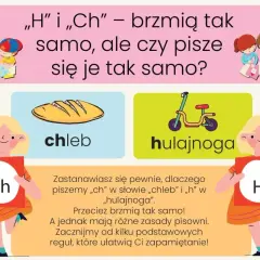 Chleb i hulajnoga – brzmią podobnie, ale pisownia to nie **humor czy chumor**. Dzieci uczą się różnic między "h" i "ch".