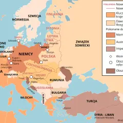 Mapa Europy po I wojnie światowej, ukazująca zmiany terytorialne wynikające z traktatu wersalskiego.