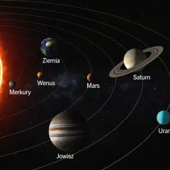 Układ Słoneczny: Słońce, Merkury, Wenus, Ziemia, Mars, Jowisz, Saturn, Uran i Neptun krążą po swoich orbitach.