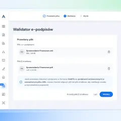 Walidacja e-podpisów: przesłano plik XML i PDF. Kliknij "Waliduj", aby sprawdzić poprawność dokumentów.