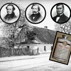 Trzej pionierzy medycyny i puszka eteru, symbol postępu w anestezji.