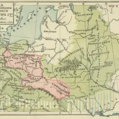 Mapa z X wieku: Polska i Słowianie. Obejmuje tereny od Morza Bałtyckiego po Morze Czarne, ukazując plemiona i państwa, kluczowy element historii Polski.
