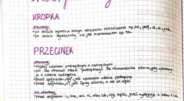 Notatki o interpunkcji: KROPKA po skrótach, PRZECINEK między zdaniami i po niektórych spójnikach.