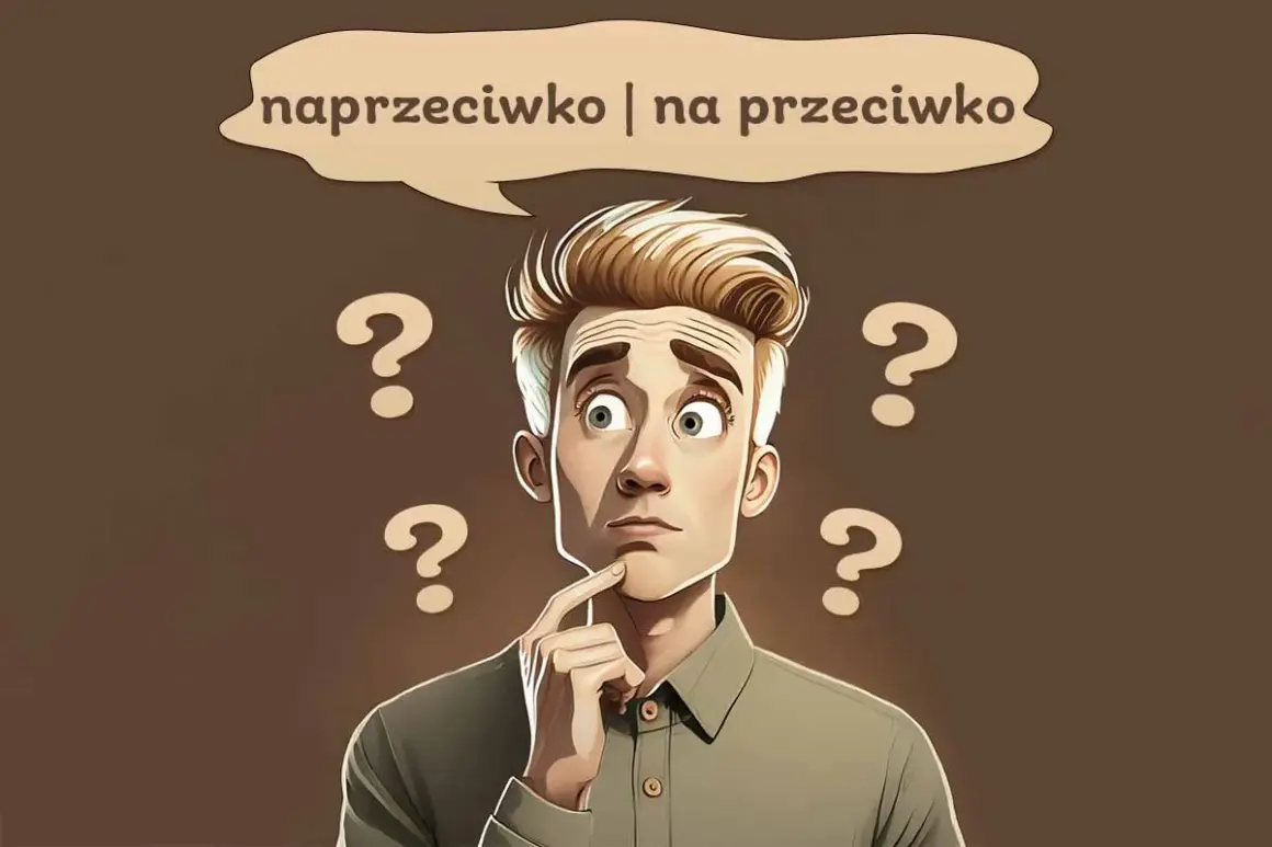 Zastanawia się, czy naprzeciwko czy na przeciwko jest poprawną formą. Wokół niego unoszą się znaki zapytania.
