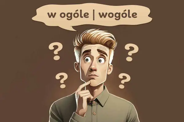 Zastanawiam się, czy w ogóle czy wogóle to poprawna pisownia. Wokół głowy mężczyzny unoszą się znaki zapytania.